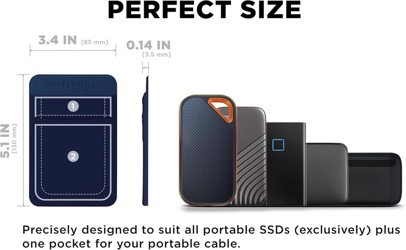 Afterplug 2-Pocket Adhesive Pouch for Laptop, Compatible with External Portable SSD, Magic Mouse, USB Cable and More - Blue - Image 2